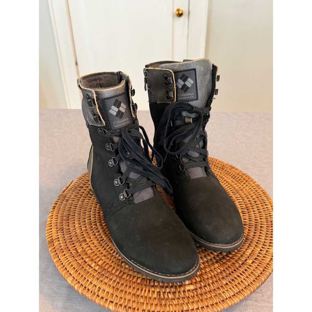 Columbia Womens Lace Up Side Zip Combat Boots Black Grey Mixed Media Size 9.5
